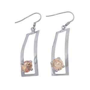Vintage Sterling Silver 925 Twisted Champagne Cubic Zirconia Earrings